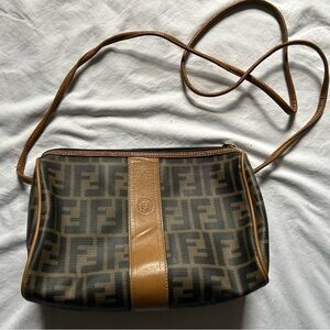 Fendi Zucca Pattern Brown Tan Crossbody Bag